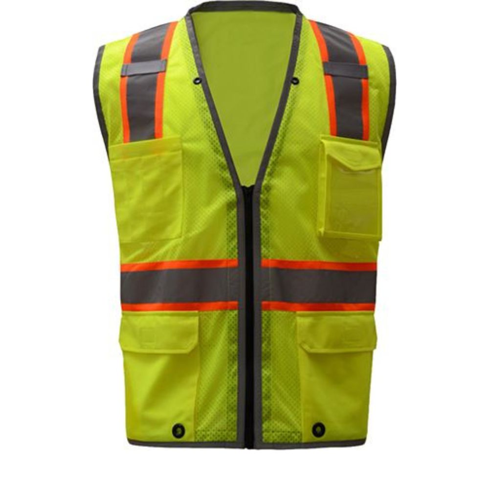 GSS 1701 – Safety Green Surveyor Safety Vest | Front View 