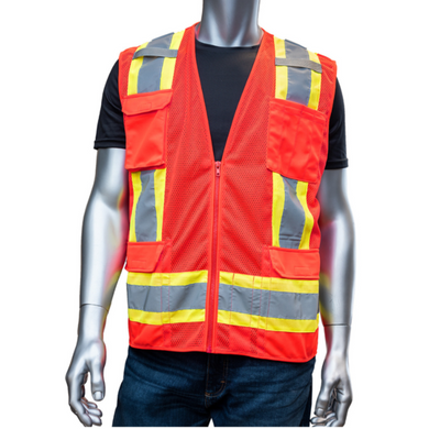 PIP 302-0500M-RD - Red Surveyor Style Safety Vest | Front View