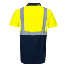 Load image into Gallery viewer, Portwest S479 Safety Green with Navy Bottom Hi-Viz Short Sleeve Shirts | Back View

