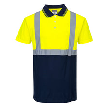 Load image into Gallery viewer, Portwest S479 Safety Green with Navy Bottom Hi-Viz Short Sleeve Shirts | Front View
