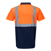 Load image into Gallery viewer, Portwest S479 Safety Orange with Navy Bottom Hi-Viz Short Sleeve Shirts | Back View
