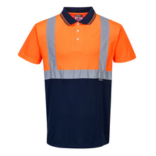 Load image into Gallery viewer, Portwest S479 Safety Orange with Navy Bottom Hi-Viz Short Sleeve Shirts | Front View
