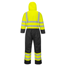 Load image into Gallery viewer, Portwest S485 Safety Green/Black Hi-Viz Coverall | Back View
