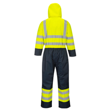 Load image into Gallery viewer, Portwest S485 Safety Green/Navy Hi-Viz Coverall | Back View
