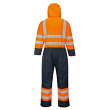 Load image into Gallery viewer, Portwest S485 Safety Orange/Navy Hi-Viz Coverall | Back View
