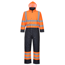 Load image into Gallery viewer, Portwest S485 Safety Orange/Navy Hi-Viz Coverall | Front View
