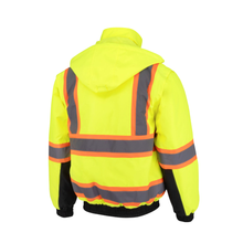 Load image into Gallery viewer, Radians SJ511B  Safety Green Hi-Viz Bomber Jacket | Back View
