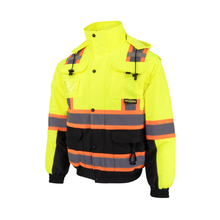 Load image into Gallery viewer, Radians SJ511B  Safety Green Hi-Viz Bomber Jacket | Front View
