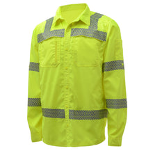 Load image into Gallery viewer, GSS 7505 - Safety Green Hi-Viz Button Down Shirts | Front Left View
