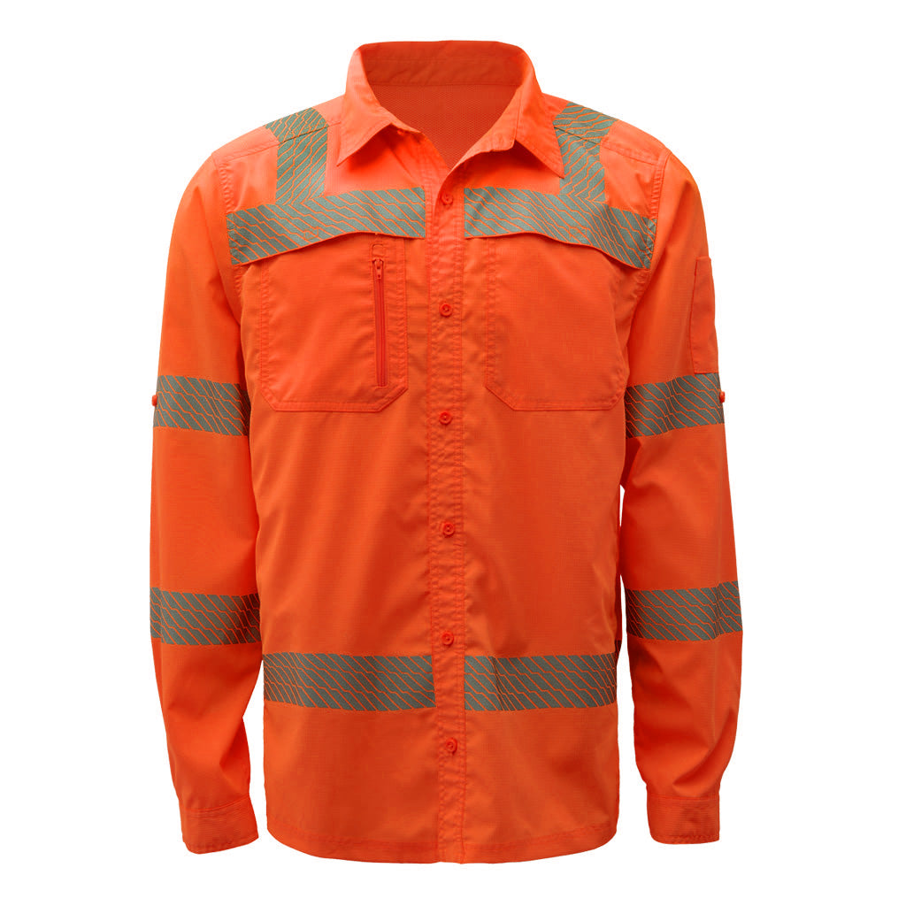 GSS 7506 - Safety Orange Hi-Viz Button Down Shirts | Front View