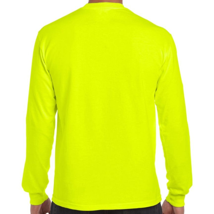 Small, Gildan, Long Sleeve Safety Green Pocket T-Shirt [2410]