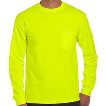 Load image into Gallery viewer, 4X, Gildan, Long Sleeve Safety Green Pocket T-Shirt [2410]
