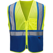 Load image into Gallery viewer, GSS 3131 – Safety Green with Blue Trim Enhanced Visibility Safety Vest | Front View 
