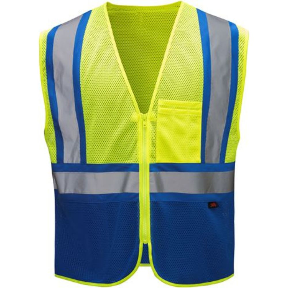 GSS 3131 – Safety Green with Blue Trim Enhanced Visibility Safety Vest | Front View 