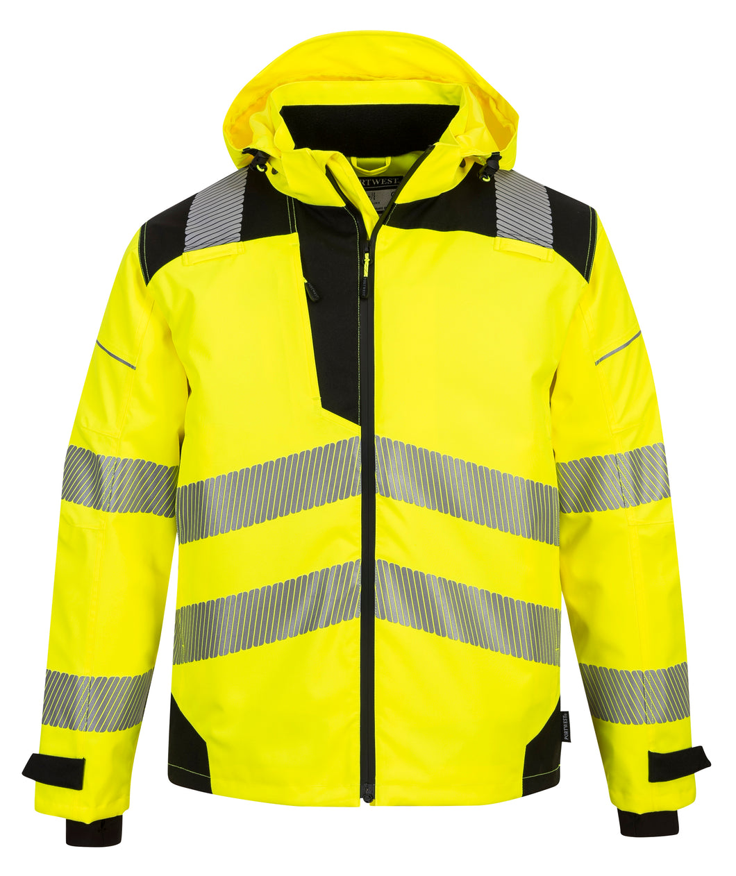 Portwest PW360YBR - Safety Green Hi-Viz Rain Jacket | Front View