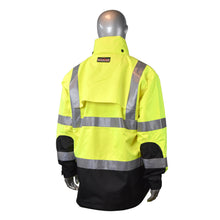 Load image into Gallery viewer, Radians RW32-3Z1Y | Safety Green Hi-Viz Rain Jacket | Back Right View
