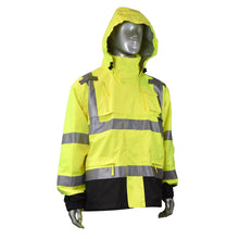 Load image into Gallery viewer, Radians RW32-3Z1Y | Safety Green Hi-Viz Rain Jacket | Front Right View
