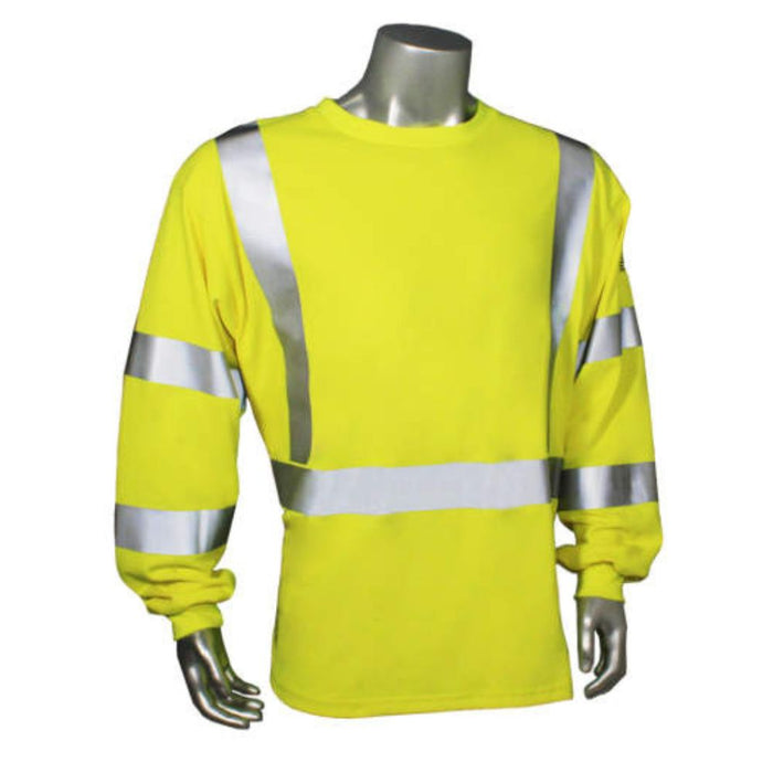 Radians LHV-FR-TS-LS-C3 – Safety Green FR High Visibility Shirts | Front Right view 