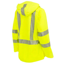 Load image into Gallery viewer, Radians RW12L – Safety Green Hi-Viz Rain Jackets | Back Right View 
