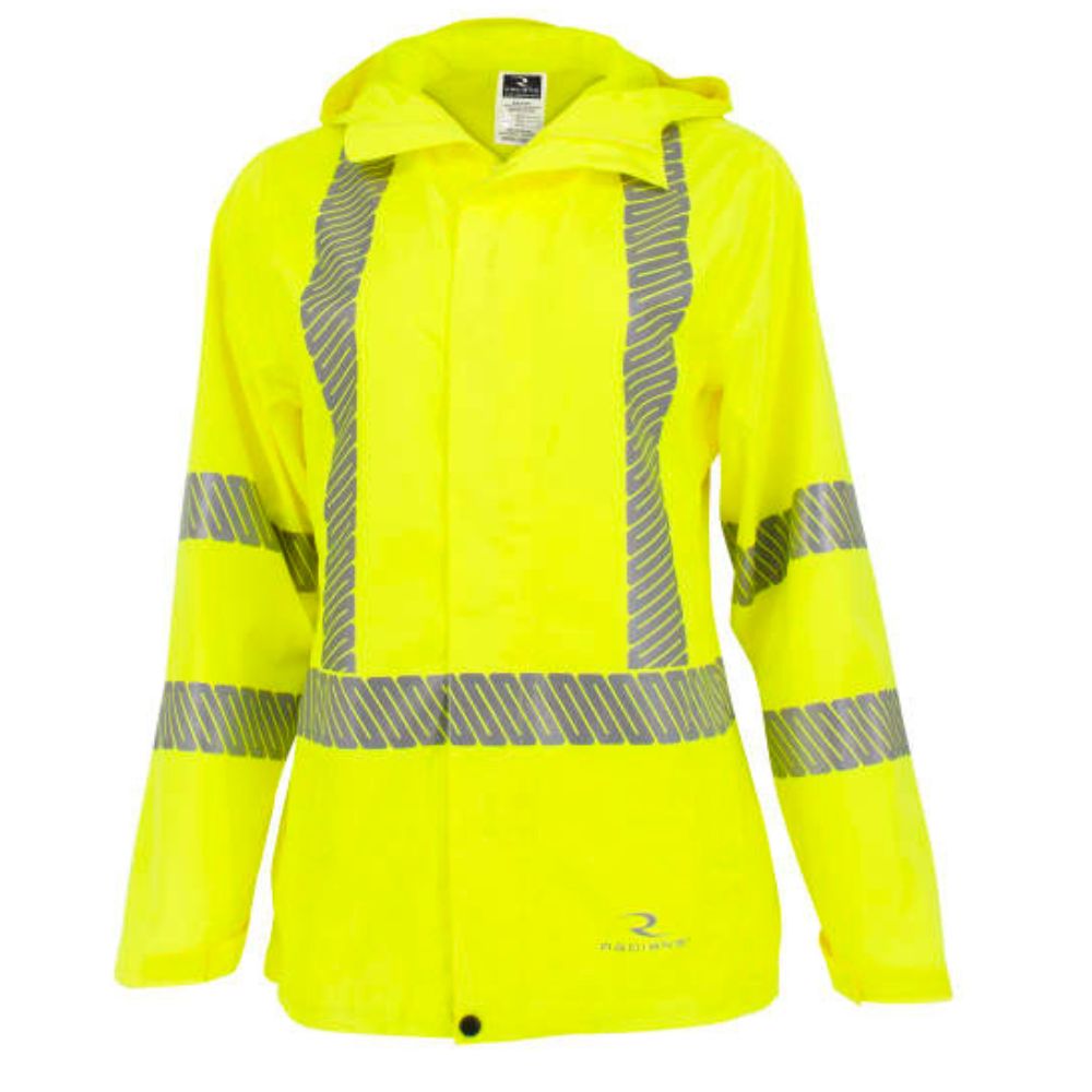 Radians RW12L – Safety Green Hi-Viz Rain Jackets | Front View 