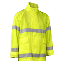 Load image into Gallery viewer, Radians RW25-3ZGV - Safety Green Hi-Viz Rain Jacket | Front Right View
