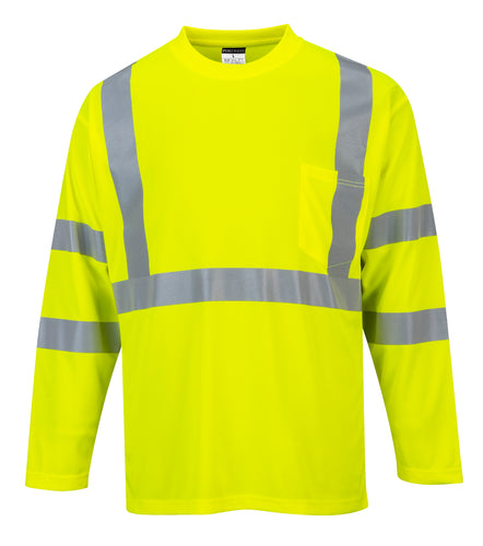 Portwest S191YER - Safety Green Hi-Viz Long Sleeve Shirt | Front View
