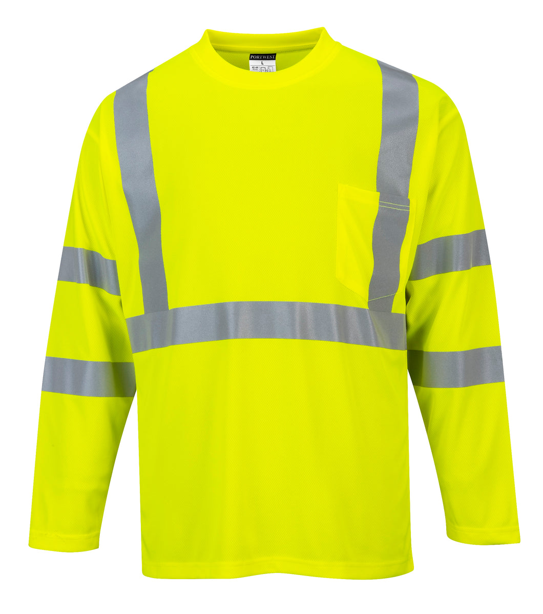 Portwest S191YER - Safety Green Hi-Viz Long Sleeve Shirt | Front View