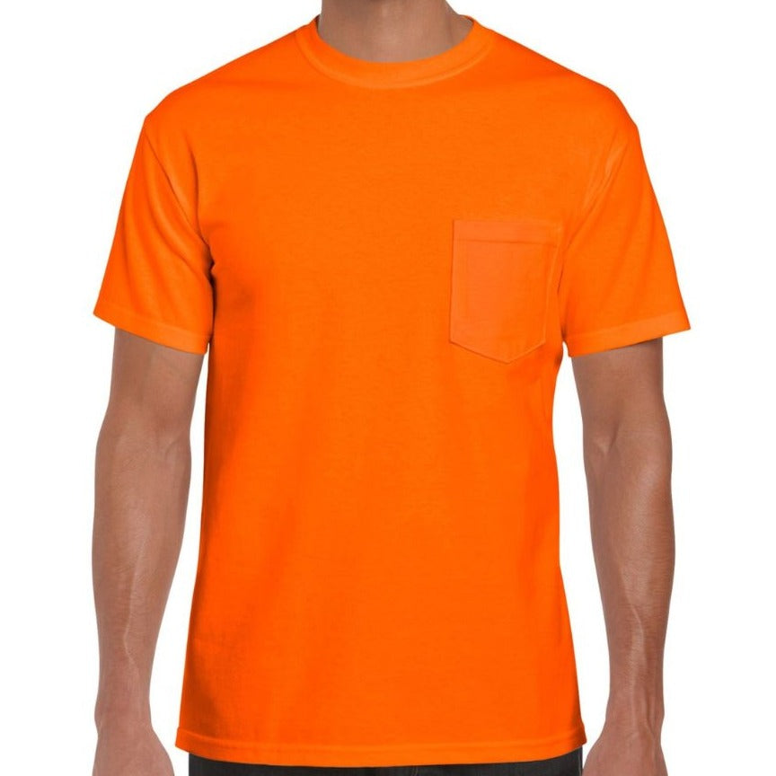 3X, Gildan Short Sleeve Safety Orange Pocket T-Shirt [2300]