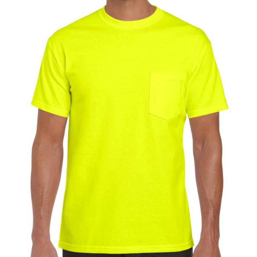 Medium, Gildan Short Sleeve Safety Green Pocket T-Shirt [2300]