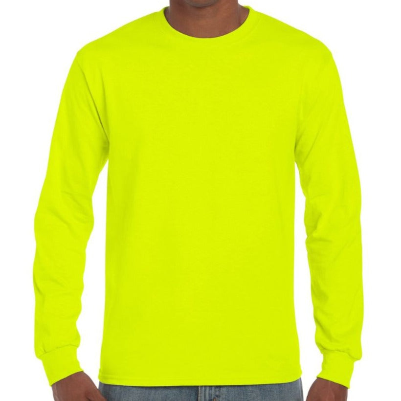 Small, Gildan, Hi-Viz, Long Sleeve Safety Green T-Shirt [2400]