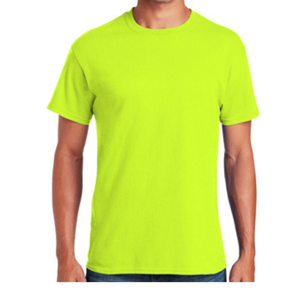 Gildan 5000 – Safety Green Hi-Viz Short Sleeve Shirt | Front View 
