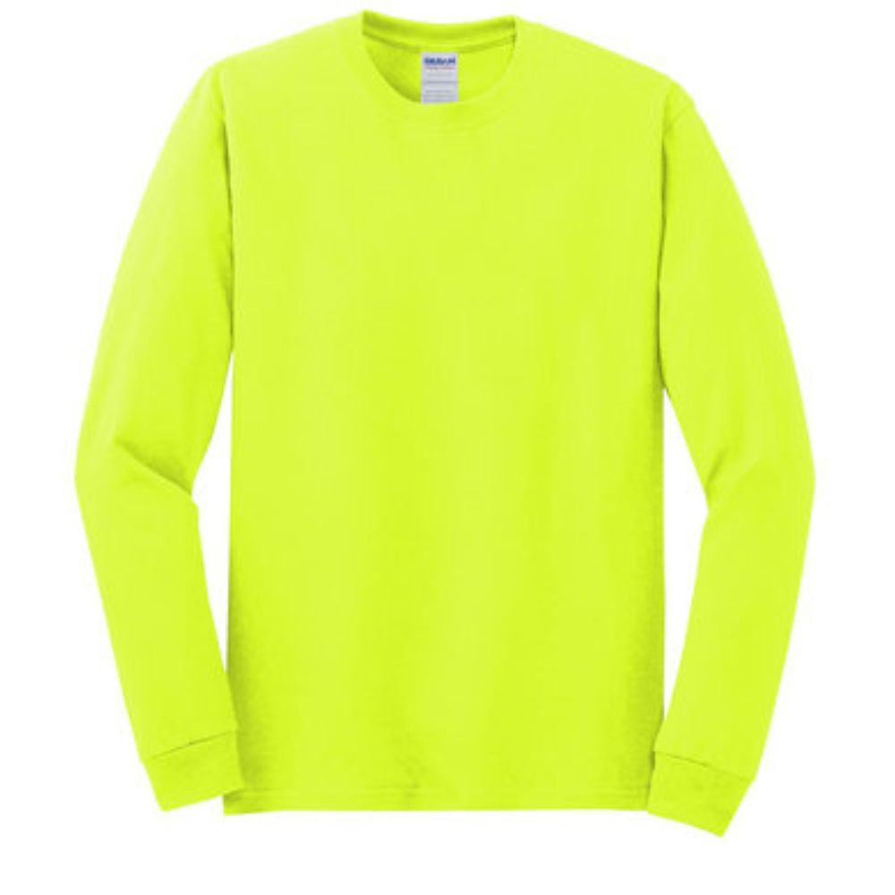 Gildan 5400 – Safety Green Hi-Viz Long Sleeve Shirt | Front View 