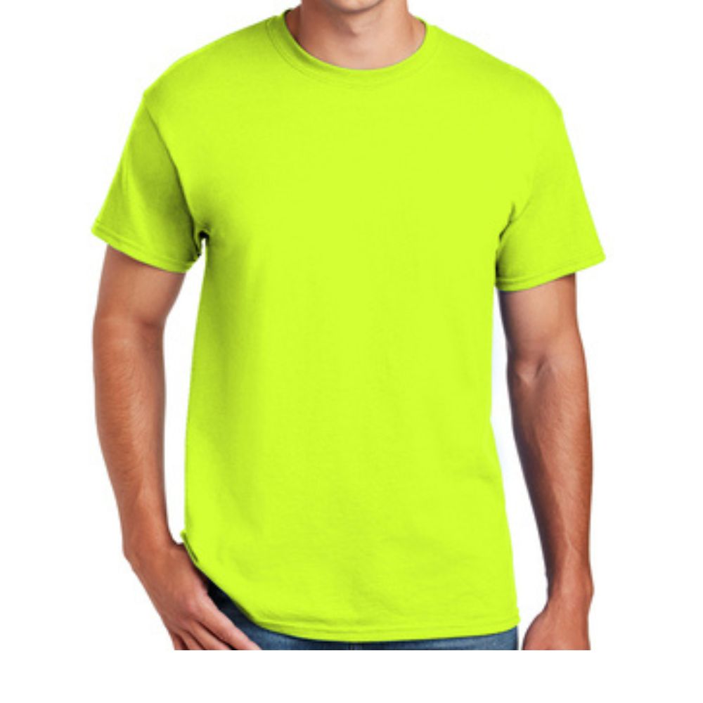 Gildan 8000 – Safety Green Hi-Viz Short Sleeve Shirt | Front View 