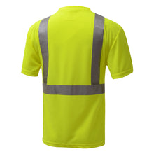 Load image into Gallery viewer, GSS 5001 - Safety Green Hi-Viz Short Sleeve Shirt | Back Left View
