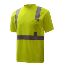 Load image into Gallery viewer, GSS 5001 - Safety Green Hi-Viz Short Sleeve Shirt | Front Left View
