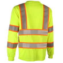 Load image into Gallery viewer, GSS 5013 - Safety Green Hi-Viz Long Sleeve Shirt  Back Left View
