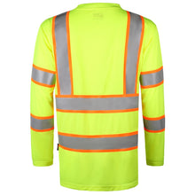 Load image into Gallery viewer, GSS 5013 - Safety Green Hi-Viz Long Sleeve Shirt  Back Left ViewGSS 5013 - Safety Green Hi-Viz Long Sleeve Shirt  Back View
