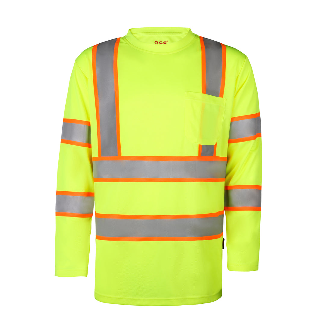 GSS 5013 - Safety Green Hi-Viz Long Sleeve Shirt | Front View