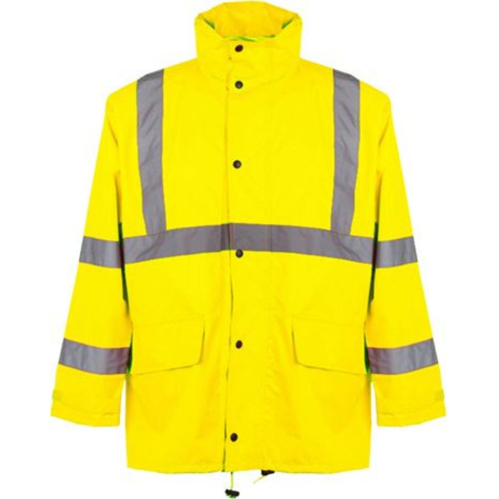 GSS 6001 – Safety Green Hi-Viz Rain Jacket | Front View    