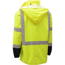 Load image into Gallery viewer, GSS 6003 – Safety Green Hi-Viz Rain Jacket | Back Left View    
