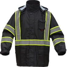 Load image into Gallery viewer, GSS 6007 – Black Hi-Viz Rain Jacket | Front View 
