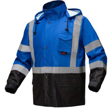 Load image into Gallery viewer, GSS 6013 – Blue High Visibility Rain Jacket | Front Left View 
