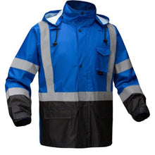 Load image into Gallery viewer, GSS 6013 – Blue High Visibility Rain Jacket | Front Right View    
