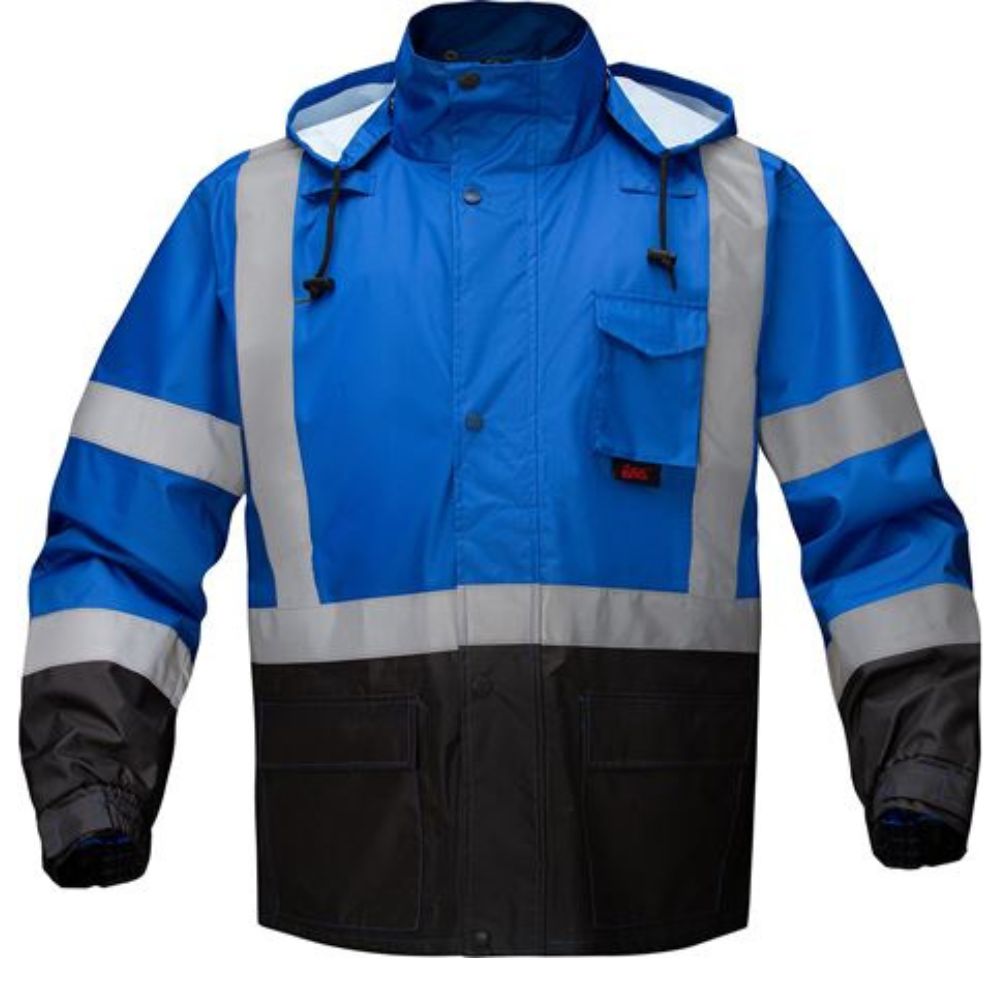 GSS 6013 – Blue High Visibility Rain Jacket | Front View 