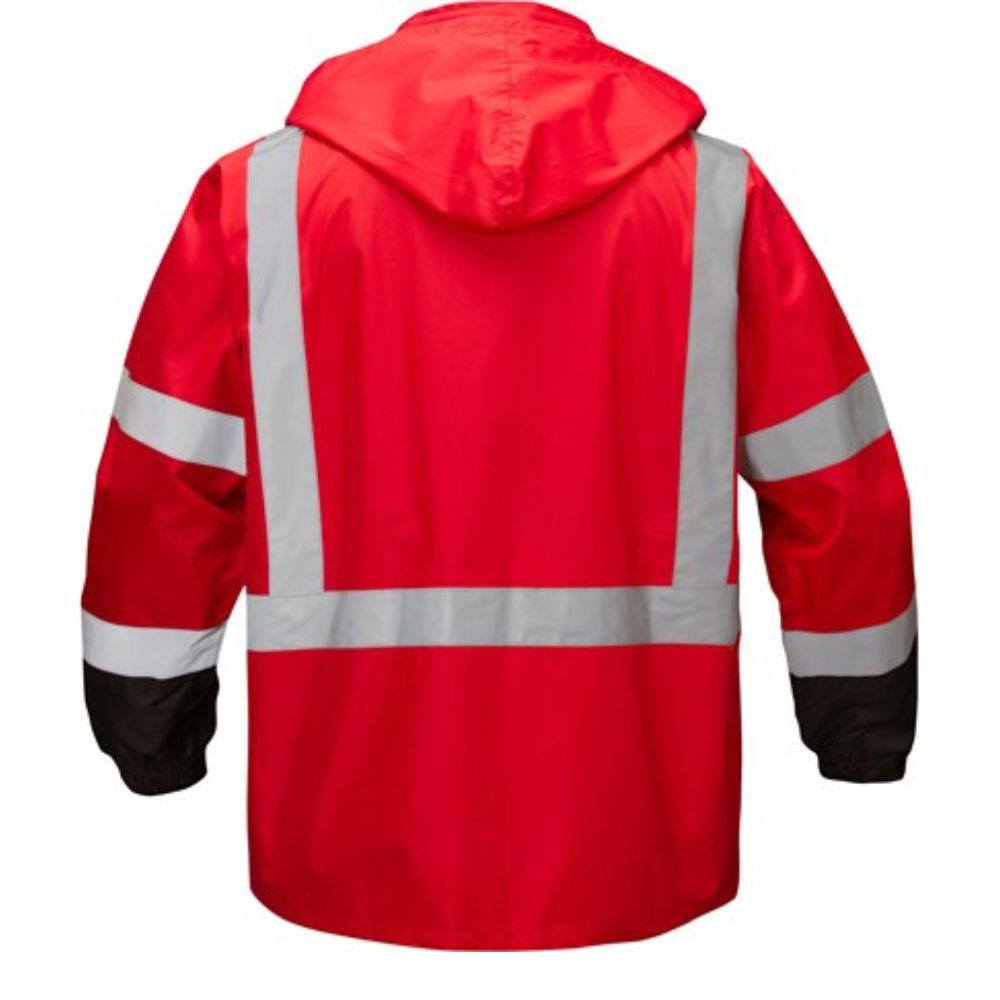 GSS 6014 Red Hi Viz Hooded Rain Coat Hi Viz