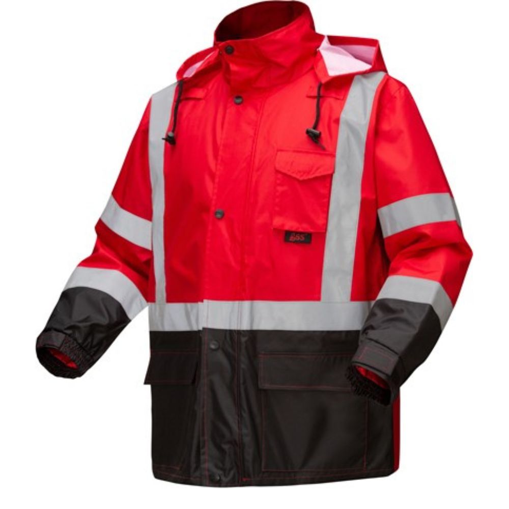 GSS 6014 Red Hi Viz Hooded Rain Coat Hi Viz