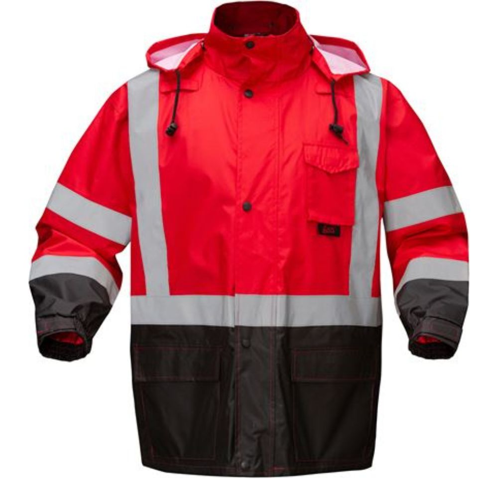 GSS 6014 – Red High Visibility Rain Jacket | Front View    