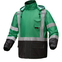 Load image into Gallery viewer, GSS 6016 – Forest Green High Visibility Rain Jacket | Front Left View 
