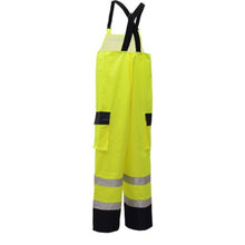 Load image into Gallery viewer, GSS 6805 – Safety Green High Visibility Bib Overalls | Back Left View 
