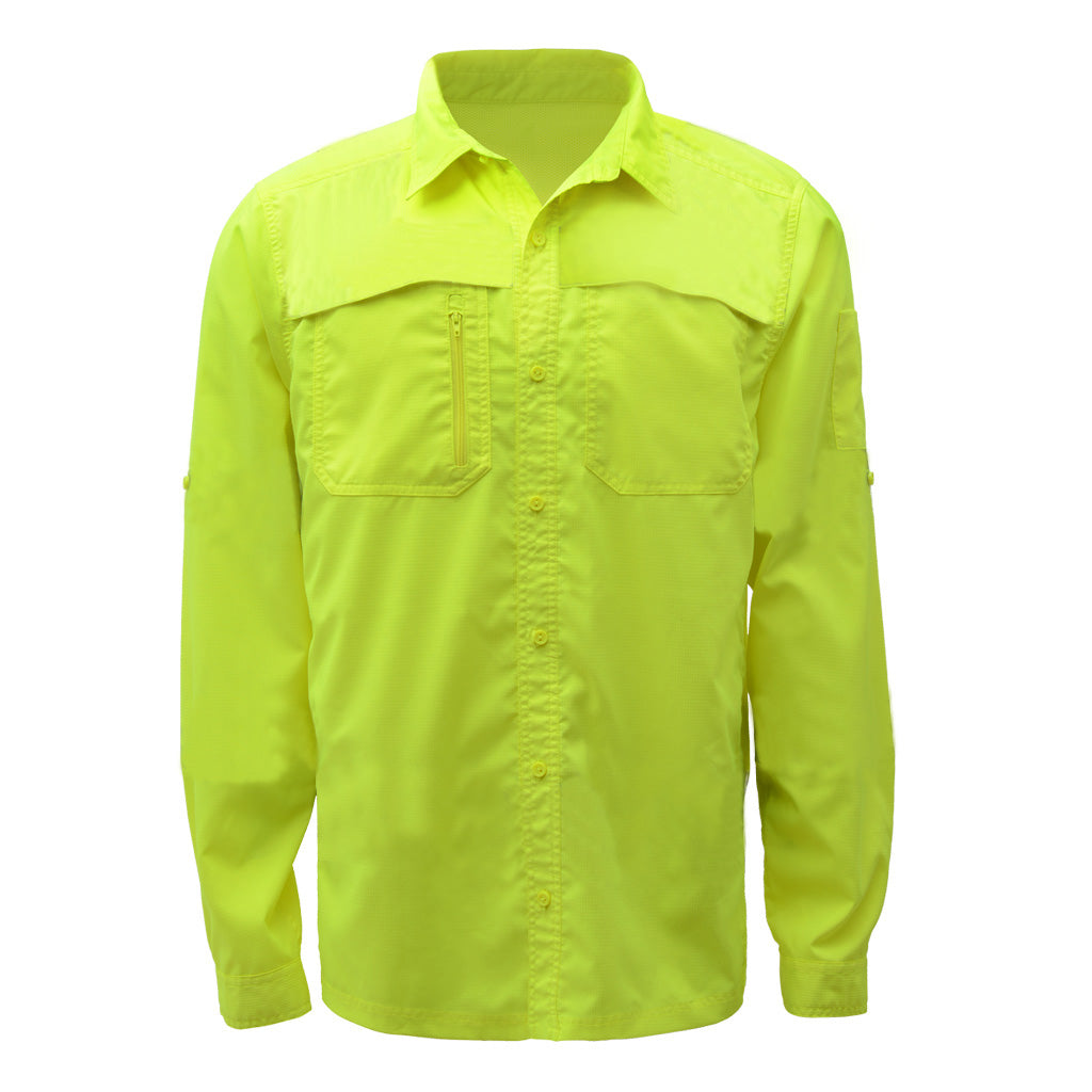 GSS 7507 - Safety Green Hi-Viz Button Down Shirt | Front View